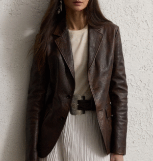 Women's Vintage Brown Leather Blazer